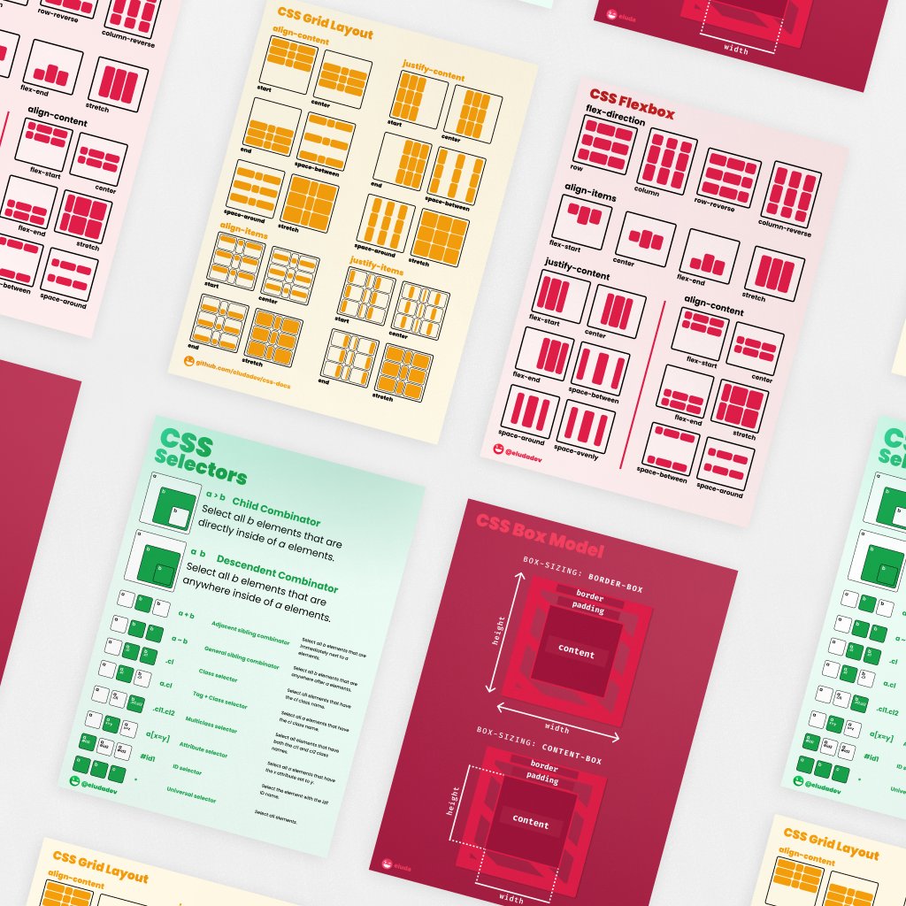 You shouldn't have to memorize <a href="/css/">CSS-Tricks</a>, because that's not what programmers do.😬

Make CSS your 💪STRENGTH💪 by getting these free cheatsheets. Print them. Put them on a t-shirt. Or even eat them. They're yours forever. 💜

FREE on <a href="/github/">GitHub</a> @ Github.com/EludaDev/CSS-D…