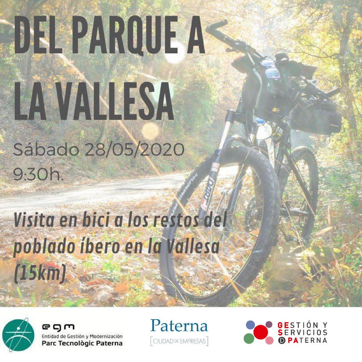 GESPA_PATERNA's tweet image. Gespa ha organizado, junto al Ayuntamiento de Paterna y la EGM Parc Tecnològic Paterna una ruta en bicicleta para estrenar el nuevo tramo de carril bici que conecta el área empresarial con La Vallesa 🏭🚲🌲

🗓️28/05 🕘9:30 h
📍 Inicio: Edificio Central, c/ Leonardo Da Vinci 48