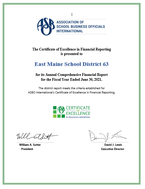 EastMaine63's tweet photo. For the 7th year in a row, the District has been awarded a Certificate of Excellence in Financial Reporting from @ASBOIntl. Congratulations to our entire D63 Business Services team for making it happen! 🏆🏆 #63success https://t.co/OJakYnTtSd