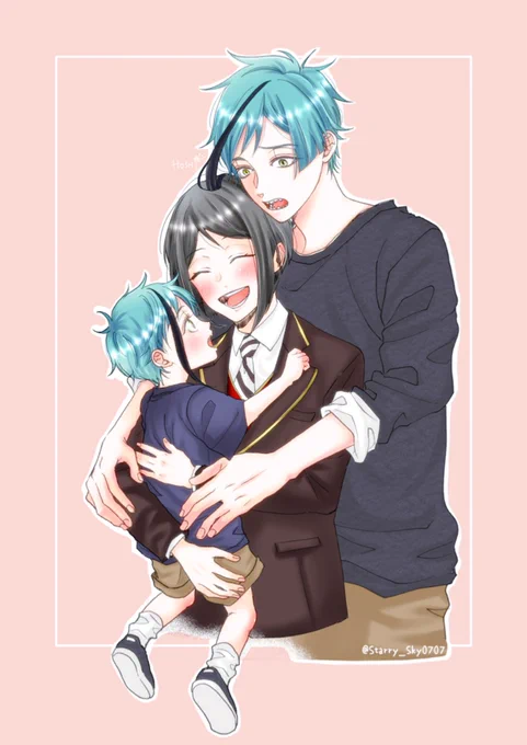 ホシちゃん(@ Starry_Sky0707)と合作させていただきました!『🦈サンド』です!!うちの🦐ちゃんがホシちゃん宅の可愛い稚魚🦈くんと格好良い🦈くんにサンドしてもらってます!!感動!!😂💕そして可愛いホシちゃん宅の🦐ちゃんぎゅーってさせてもらえて光栄です🙏✨合作有難うございましたー!! 