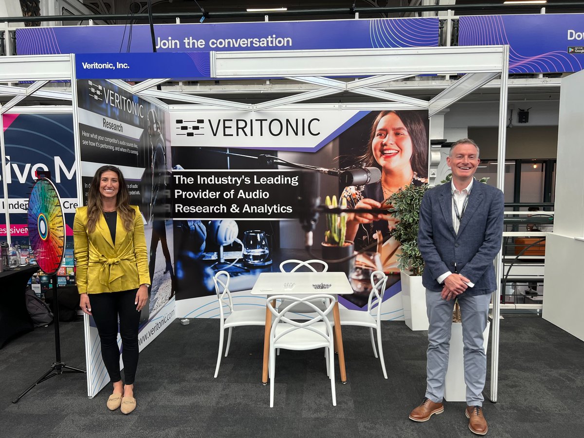 veritonic's tweet photo. Today is the last day of #PodcastShowLDN. Be sure to swing by our booth (J-11) to say hello to Amanda &amp; Damian and catch up on the latest and greatest in audio and podcast measurement! #audiomeasurement #podcastmeasurement #audioanalytics #podcastanalytics #measureitall #ROI https://t.co/YfgnjihNiA