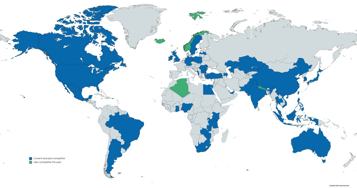 Two weeks until we announce this years Finalists! Be sure to check back on June 9th to see our top Teams who will be joining us to compete in our live streamed Finals in August. In the meantime, check out our amazing map of this year's participants with new countries in green!