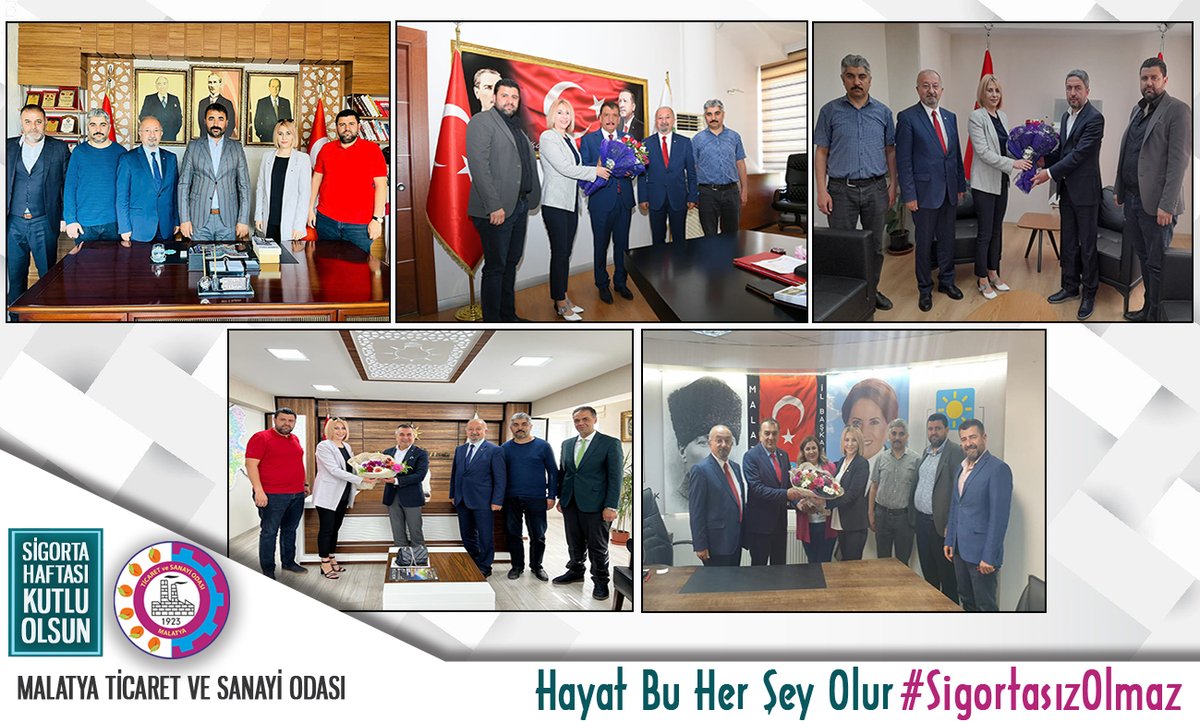 🟪#SigortaHaftası kapsamında 15. Meslek Komitesi üyelerimiz #Malatya Büyükşehir Belediye Başkanı <a href="/selahattingrkn/">Selahattin Gürkan</a>, AK Parti İl Başkanı @ihsanKoca44, MHP İl Başkanı <a href="/MesutSamanli/">Mesut Samanlı</a>, CHP İl Başkanı @EnverKiraz4 ve İYİ Parti İl Başkanı <a href="/HakanYilmazMlt/">Hakan Yılmaz</a>'ı ziyaret etti.