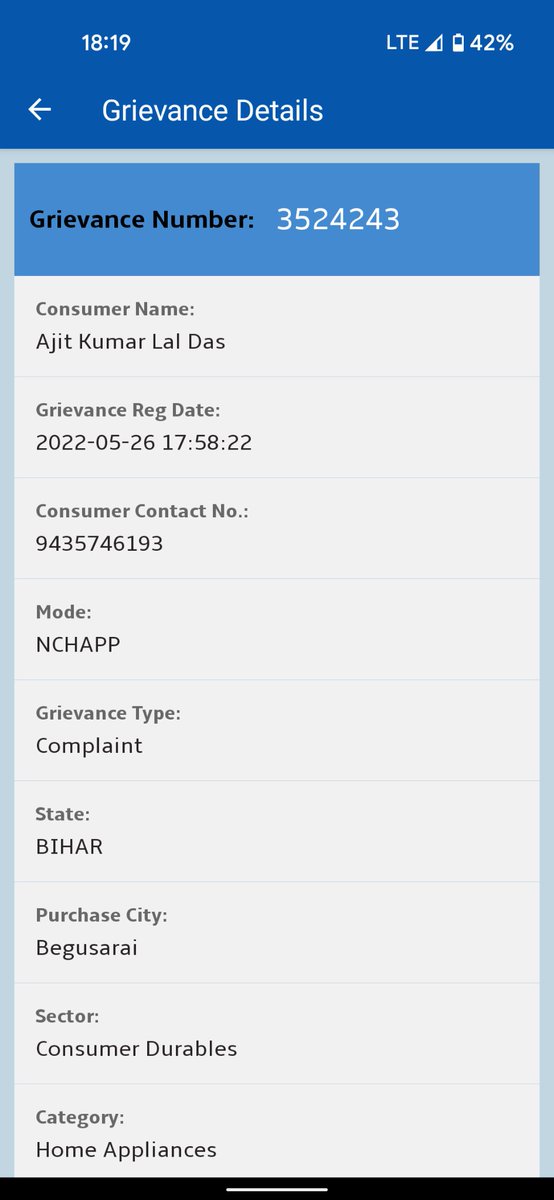 ajitnsit's tweet photo. Another image of complain lodged with NCH. @WhirlpoolCare @WhirlpoolCorp Let people know because you are making customer suffer even after assuring peace of mind while selling your home care plan and pathetic response when actual service is required. https://t.co/wmKMCu0GhD