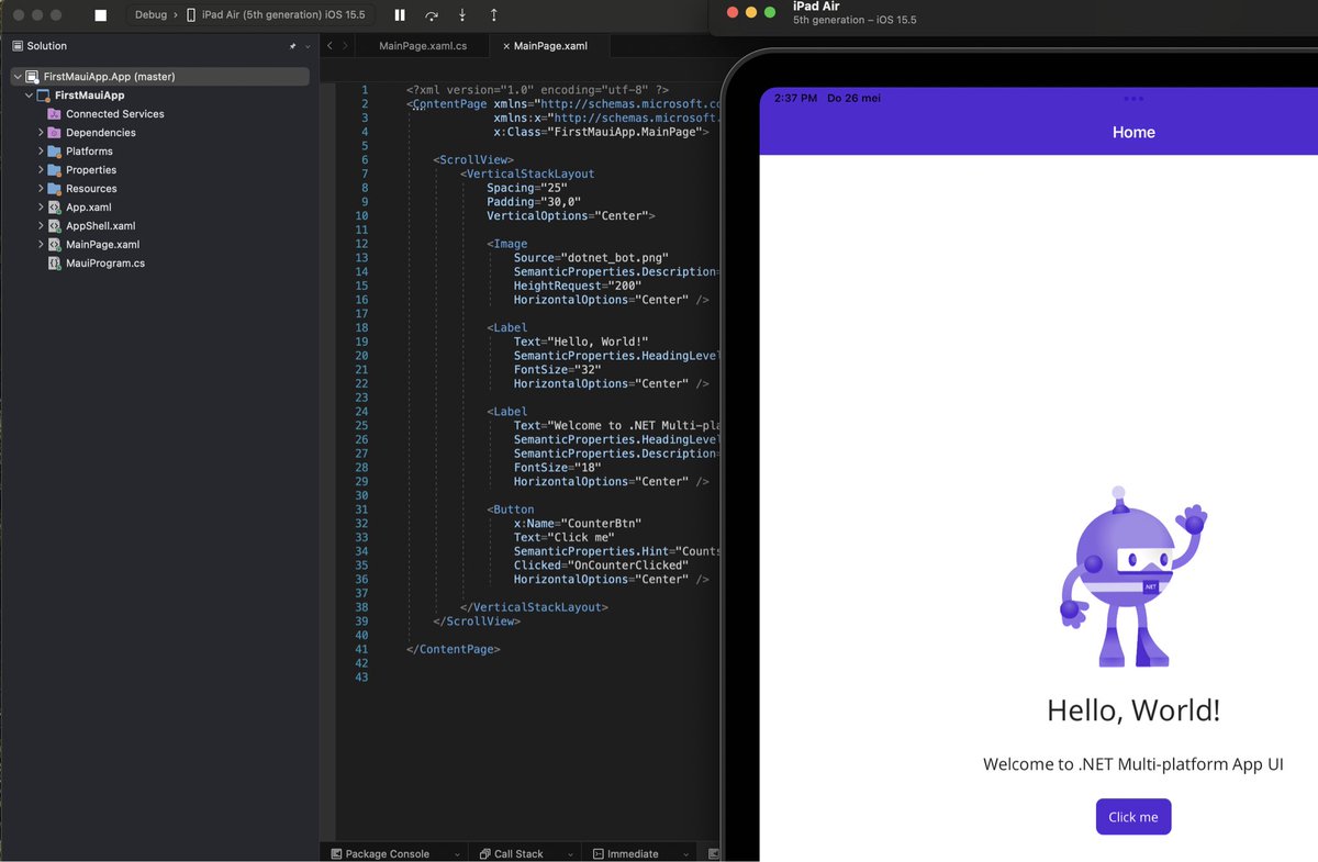 GeoCoder71's tweet photo. Yes yes. First MauiApp. File new project in VS 2022 preview on MacOS https://t.co/vmbZ9PnaL6