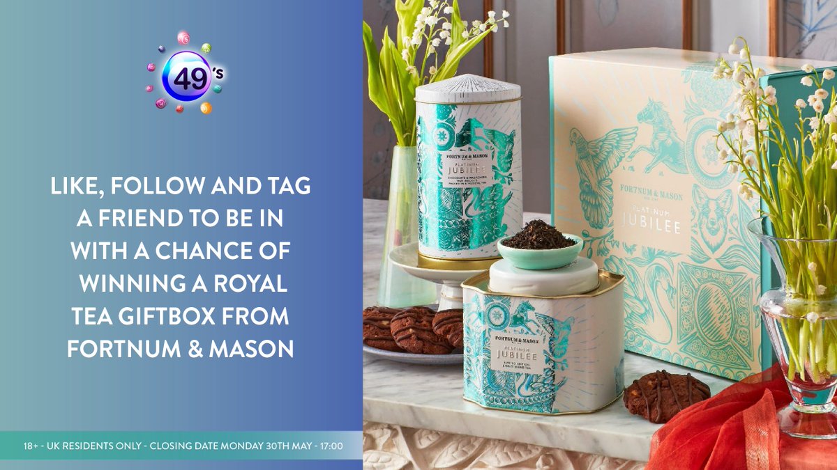 49sdraw's tweet photo. WIN a Royal Teatime Gift Box from Fortnum &amp; Mason to celebrate the Queens Jubilee!👑🇬🇧

Tag a friend, follow us &amp; like this post to be in with the chance of winning!👍

Best of luck!🤞

#giveaway #competition #win

*T&amp;Cs: https://t.co/vn0SUfqjQA
18+ &amp; UK residents only https://t.co/paZHKia27j