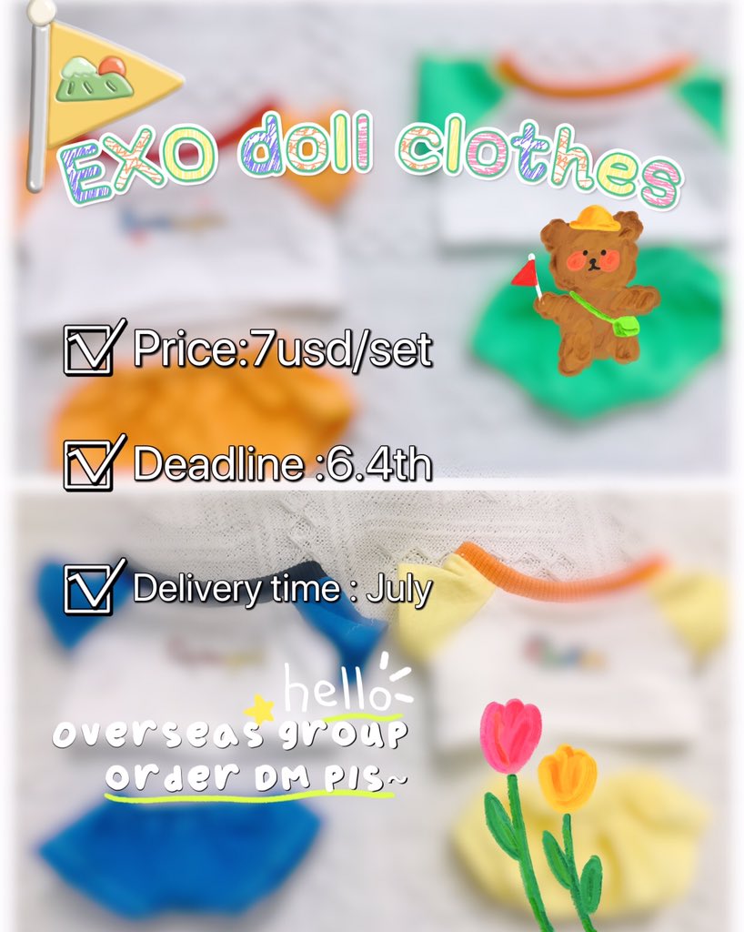 ExoMinibabydoll's tweet photo. Rt pls ๐ธ๐ธ๐ธEXO 20cm doll clothes ๐ญ๐ญ๐ญEXO T-shirt. RT๐+Follow for a chance to win 1 set clothes ๐ค๐ปIโll pick 2 person on 6.6th. Overseas group order dm pls #exo #exoclothes #exodollclothes https://t.co/dya9WfCc0j