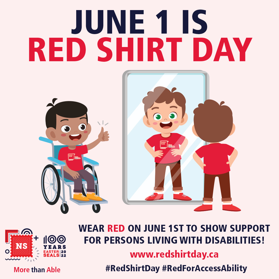 Tomorrow is #RedShirtDay! 

Wear RED to show your support for persons living with disabilities 👕❤

To learn more visit redshirtday.ca 

#RedForAccessAbility #EasterSeals #NAAW