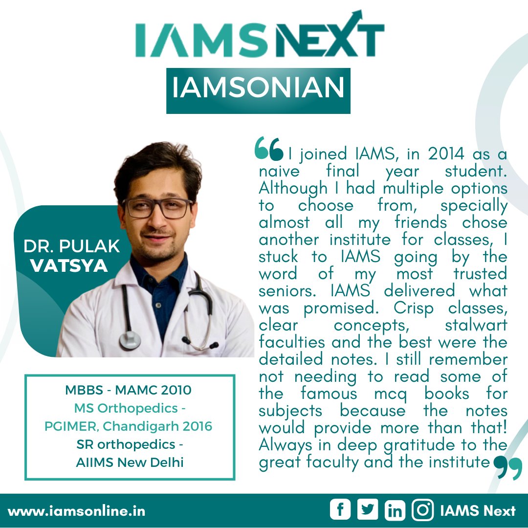 iamsnext's tweet photo. Here's what Dr Pulak Vatsya has to say about his experience with #IAMS.
Are you an IAMSonian yet? Register here- https://t.co/Tw2PXXzML2
#medical #medicaleducation #education #medicine #medicinestudent #PG #MD #MBBS #doctors #doctor #FMG #rmts #fts #ioes https://t.co/kqHBLUGRNF