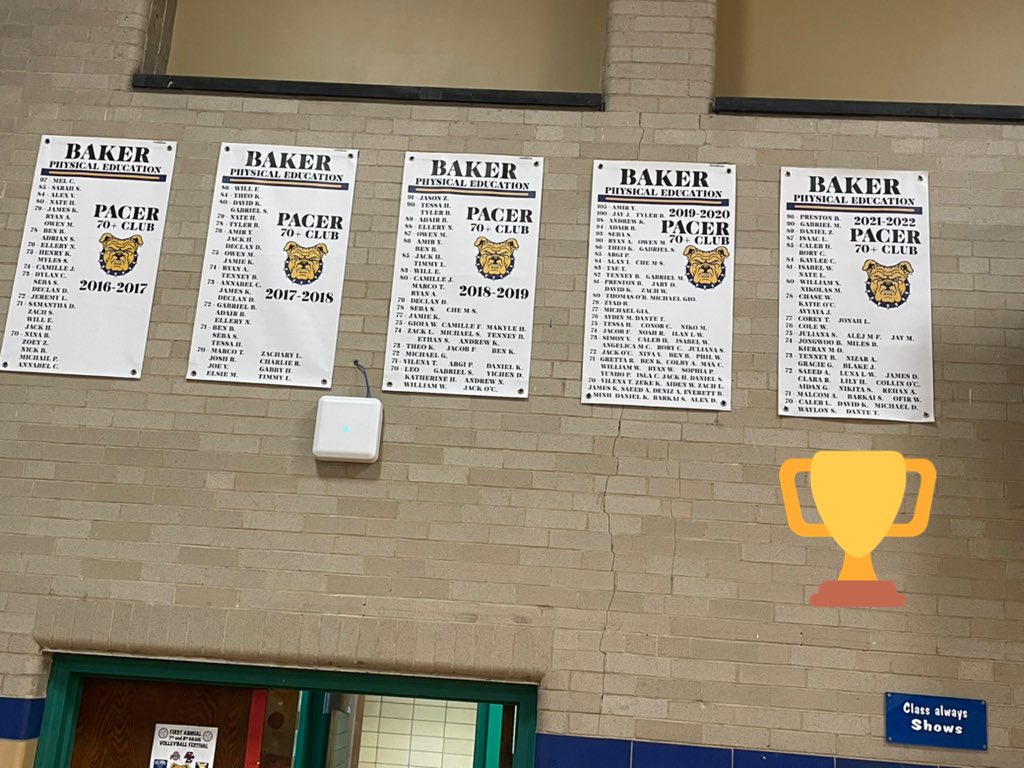 A few new things to share… 
1️⃣ - The MPR (small gym) finally has padded walls instead of cinder block walls 👷🏻‍♂️👷🏾‍♀️👷🏿
2️⃣ - The MPR now has our Baker PE Banner hanging 
3️⃣ - The 21-22 PACER banner has been hung. Congratulations to our students who have achieved this accomplishment