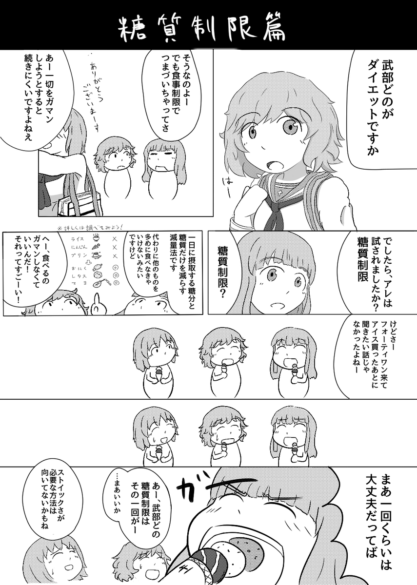 多分どこにもアップしてなかったと思うのでこれを機にアップしてみよう 5年前に描いたガルパンダイエットまんがです(1/2) 暖かい目で読んでね 