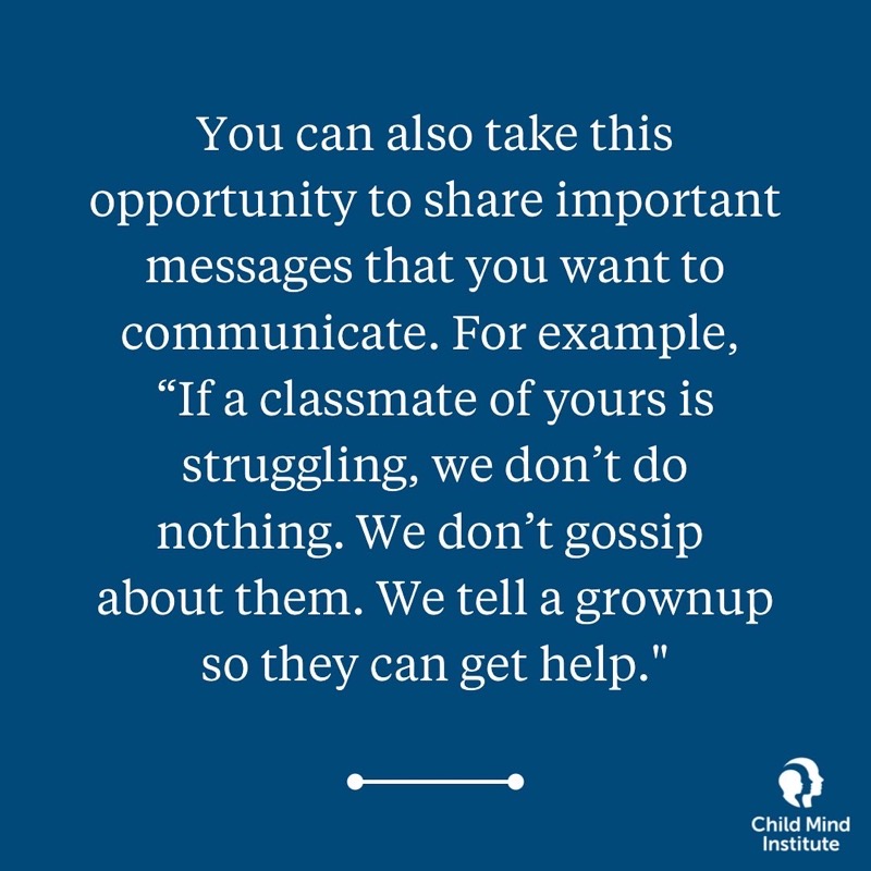 childmindinst's tweet photo. Talking to kids about school shootings is important. Kids actually feel less scared when they get to talk about scary things.