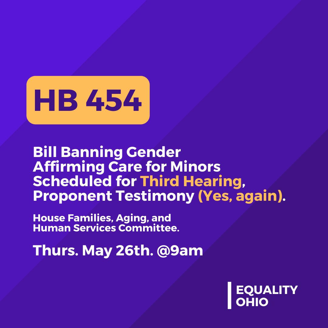 EqualityOhio's tweet photo. Good morning! HB 454 is receiving its third hearing this morning is House Families, Aging, and Human Services this morning starting at 9am! 

You can watch live with us here: https://t.co/3adSQjiHZQ

We'll be live tweeting the hearing from this thread 🧵 https://t.co/uhmWdp5NNW