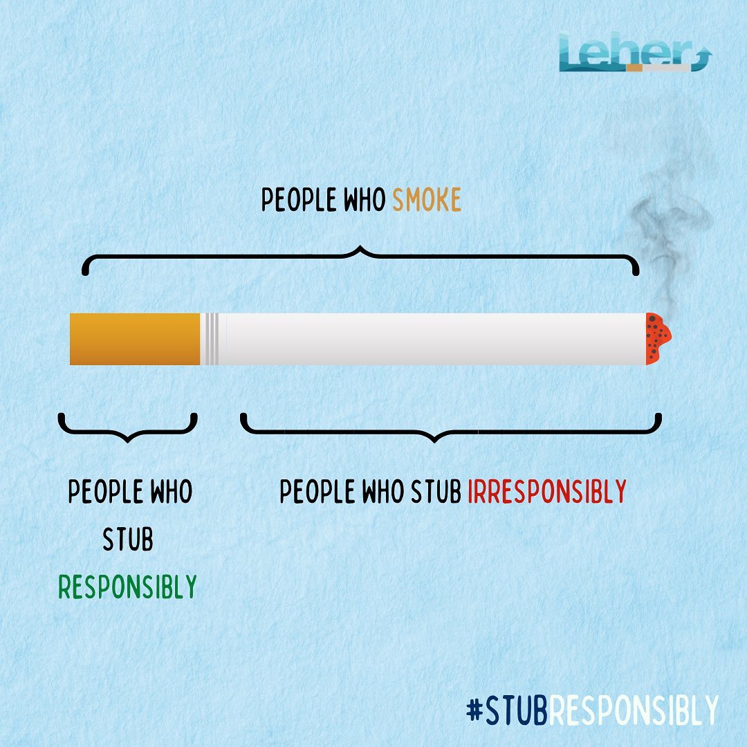 ProjectLeher's tweet photo. So which end are you on? 
The one that’s conscious and ensures the recycling of its toxic litter or the one that’s quick to flick without any guilt?
Let’s try to #StubResponsibly and save our environment #OneButtAtATime.

#pollution #cigarettes #recycling #environment #plastic https://t.co/9t8EO70cJO