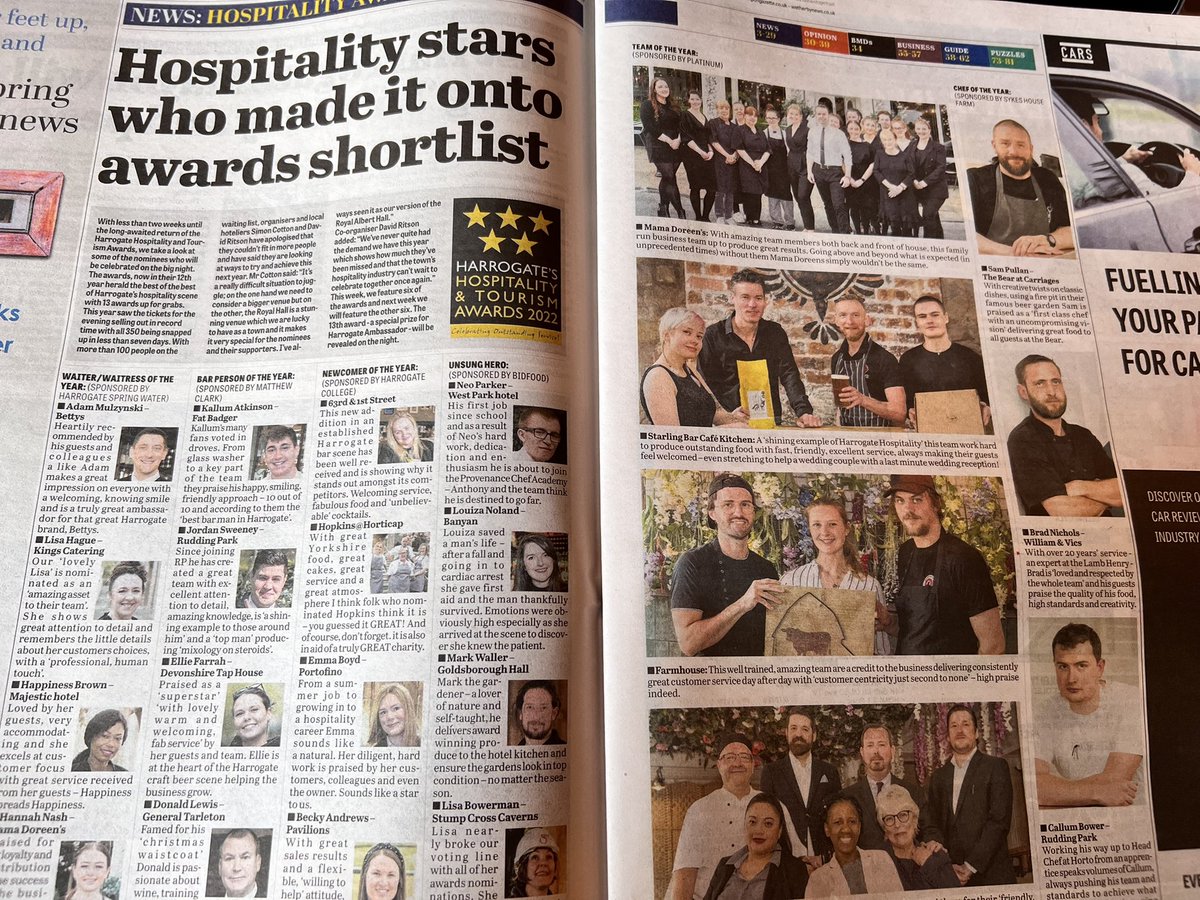 simoncotton69's tweet image. Buy todays copy of @HgateAdvertiser and see 6 of the awards nominees up for the @HHTAAwards on 6th June @RoyalHallEvents #Harrogate …. Next week’s paper will feature the other 6 so go on ….. #BuyAPaper !! 👌🙏 #Hospitality #Tourism
