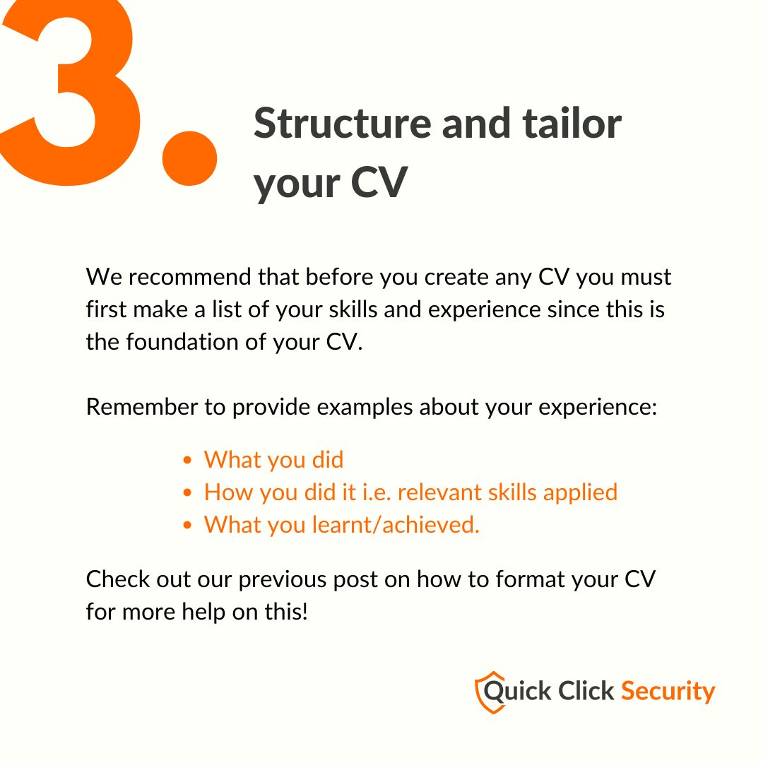 QCLICKSECURITY's tweet photo. 3. Structure and tailor your CV

#Interview tips #jobhunting https://t.co/x2snWKuagr