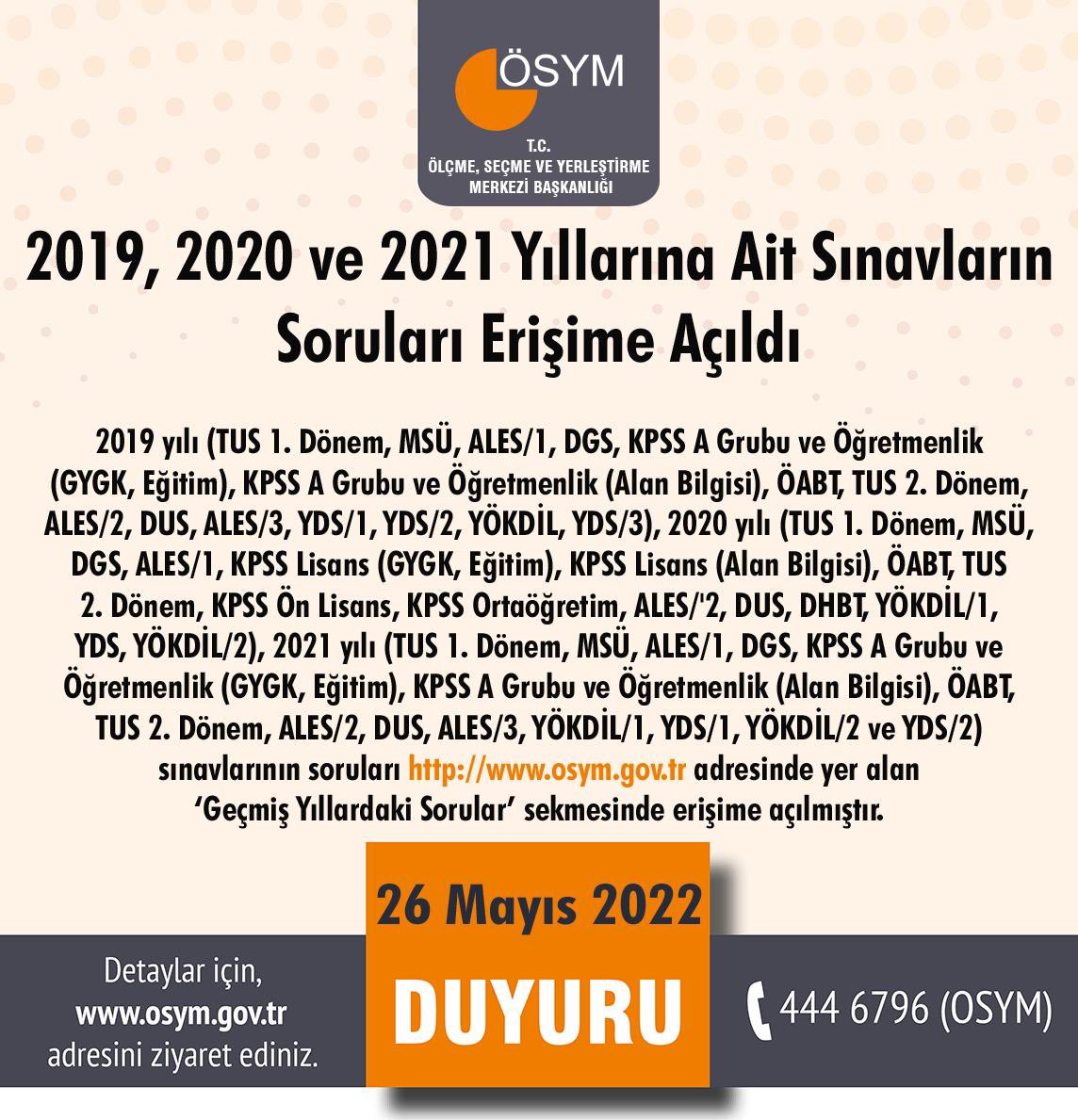OSYMbaskanligi's tweet photo. 2019, 2020 ve 2021 Yıllarına Ait Sınavların Soruları Erişime Açıldı

https://t.co/MO79EcgmDJ https://t.co/TQUC7DbQxh