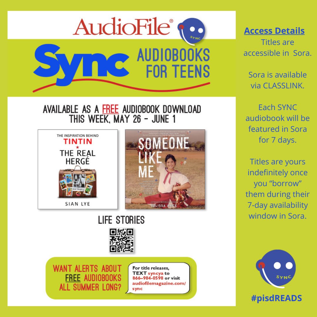 mavlibrary's tweet photo. Week 5 of #audiobookSYNC2022: Life Stories
Get these 2 amazing audiobooks via SORA (access through ClassLink) for FREE by next Wednesday, June 1!
#mavlibrary #mavsREAD #pisdREADS #syncYA https://t.co/0x8r48KDri