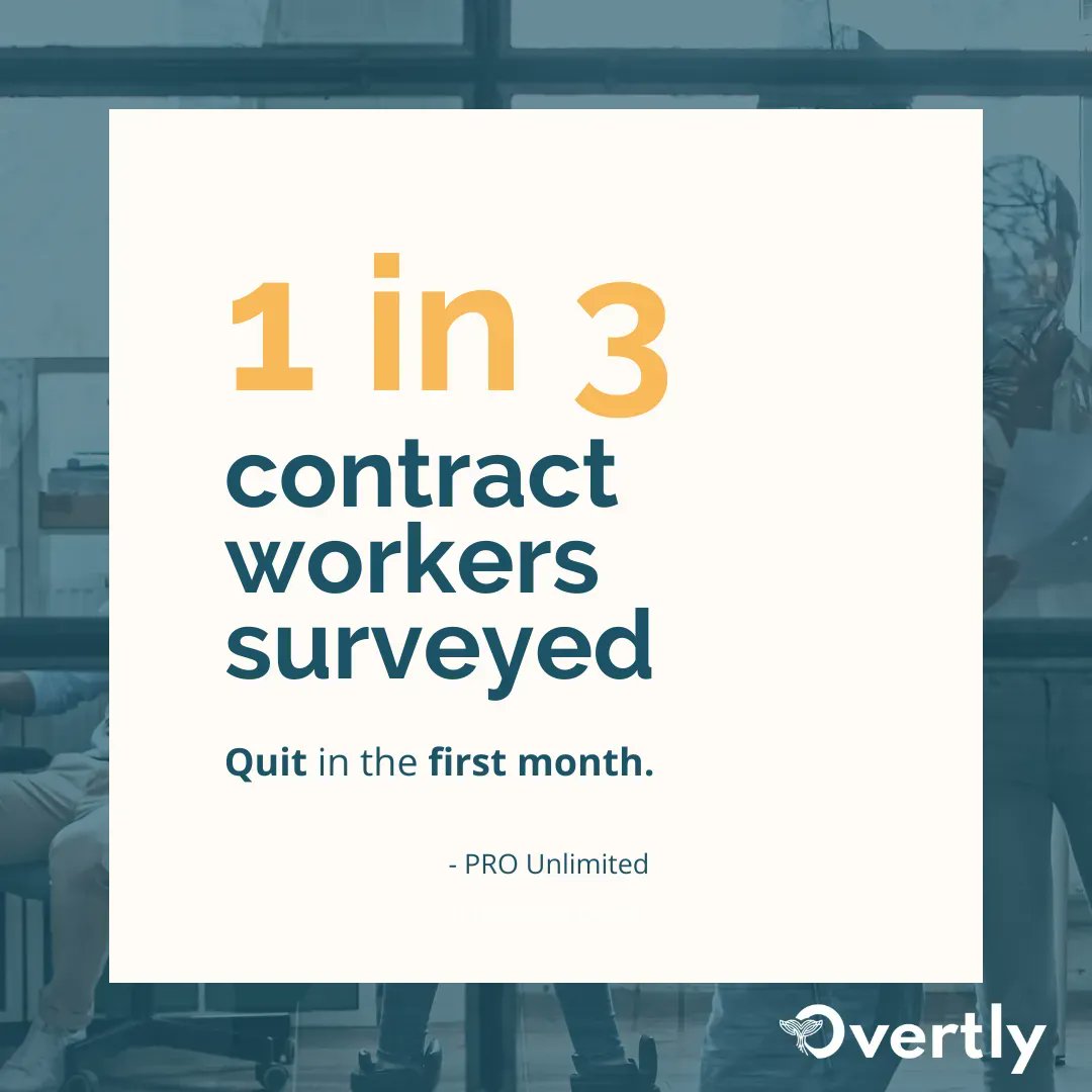 Overtlyai's tweet photo. Not even contract workers are safe from low retention it seems. PRO Unlimited reports on their recently conducted survey:

https://t.co/RsuVV8rGxn

#EmployeeRetention #EmployeeExperience #Contractors #ContractWork #EmployeePerformance #Burnout #Retention #HR #HumanResources https://t.co/kFkRAqNWKO