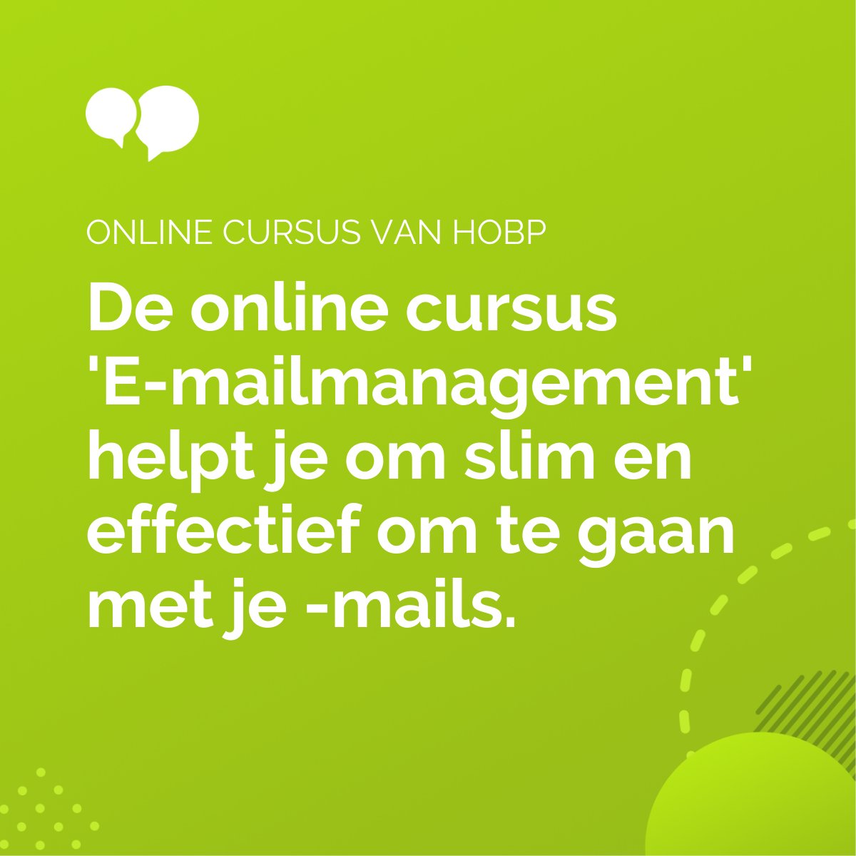 Wil jij leren slim en effectief om te gaan met e-mails? Dan is dit de aangewezen cursus voor jou! 

hobp.nl/training/237/e…

#communicatie #emails #onlinecursus #persoonlijkeontwikkeling
#bedrijfsacademy