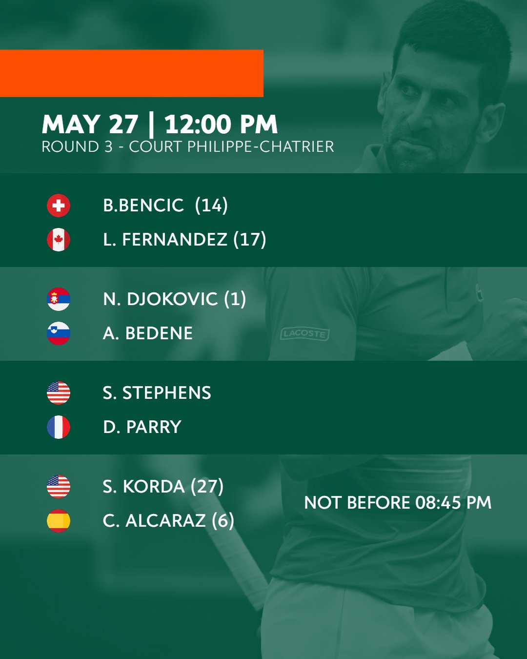 RolandGarros on Twitter "Friday's order of play is out ! https//t.co