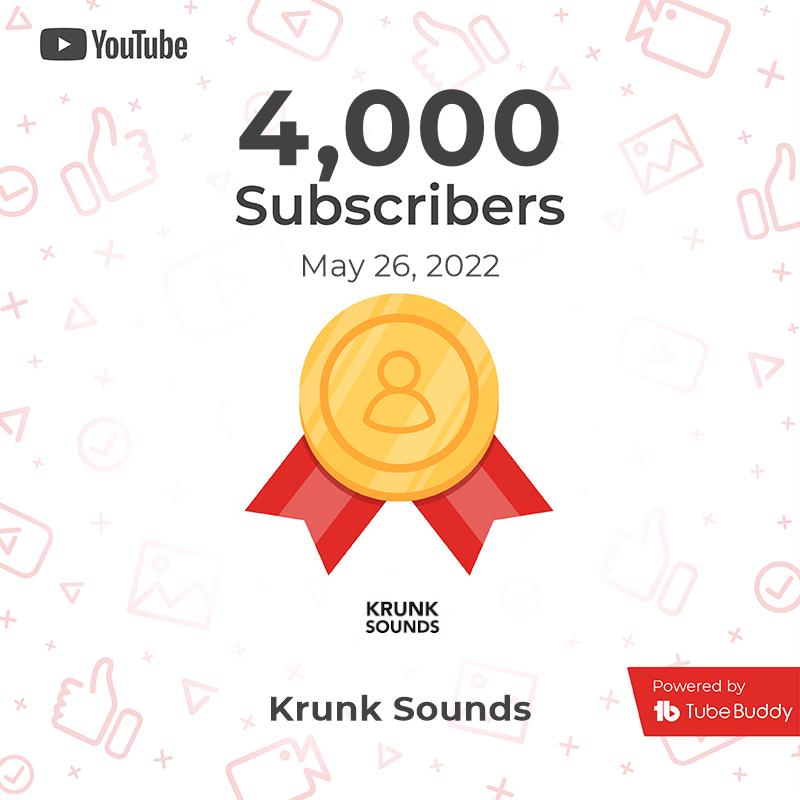 KrunkSounds's tweet photo. 4K subscribers ✅ 

Thanks to 

@StageBurrows @TubeBuddy @YouTubeCreators 

#youtubemilestone #milestone #youtube #youtubemusic https://t.co/BIN9qP4WZD