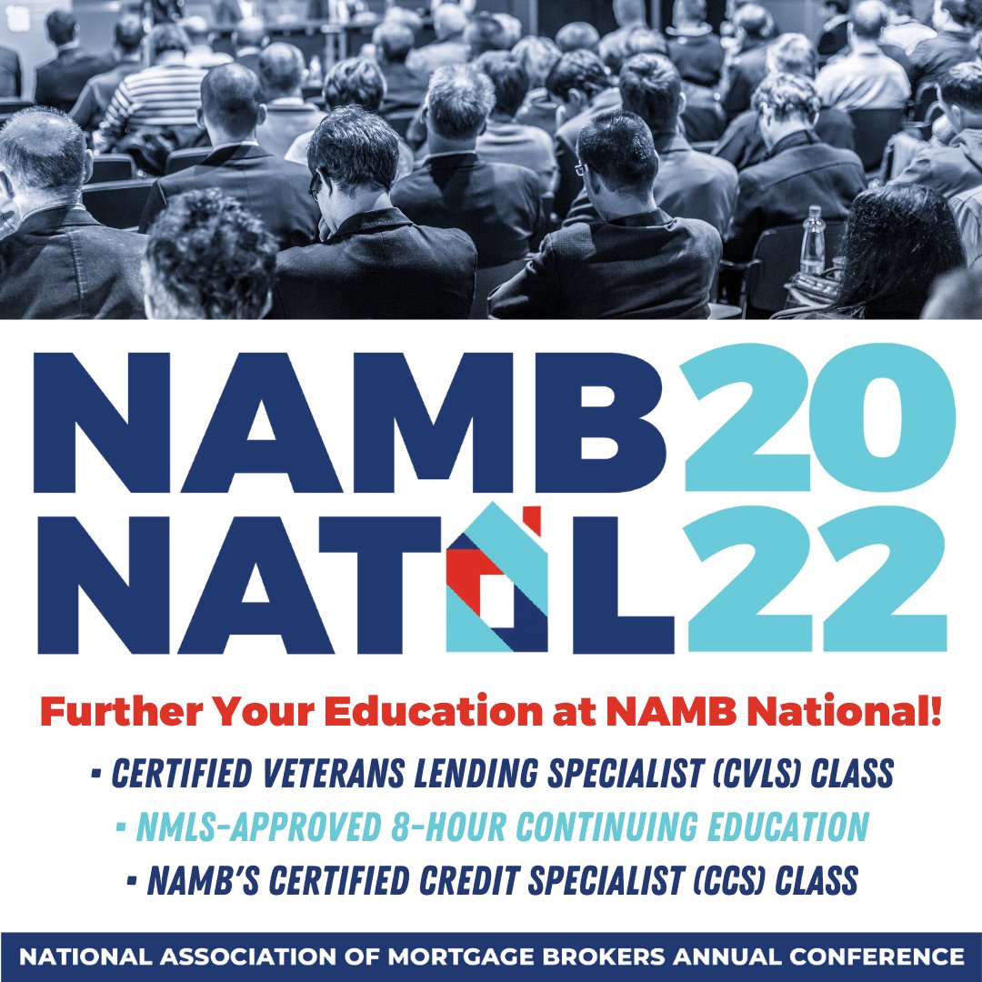 NAMBpros's tweet photo. Join us in Vegas for #NAMBNational and leave with a certification that takes your career to the next level! Become a Certified Veterans Lending Specialist #CVLS or Credit Specialist or get 8 hours of #NMLS-approved continuing ed. https://t.co/1O61hKTCNg #ItsNotWorkItsNetwork https://t.co/Zr8oX6G9v3