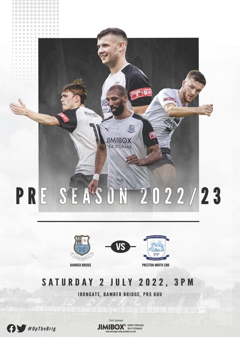 BamberBridgeFC's tweet photo. We are delighted to announce that we will be welcoming Ryan Lowe’s @pnefc to the Irongate for our annual pre season fixture! 

🆚 Preston North End
📅 Saturday 2nd of July
⏰ 3:00pm Kick Off

Further details to follow at a later date

No rain this year please 👏🏻 

#UpTheBrig ⚪️⚫️ https://t.co/9UipxlamAc