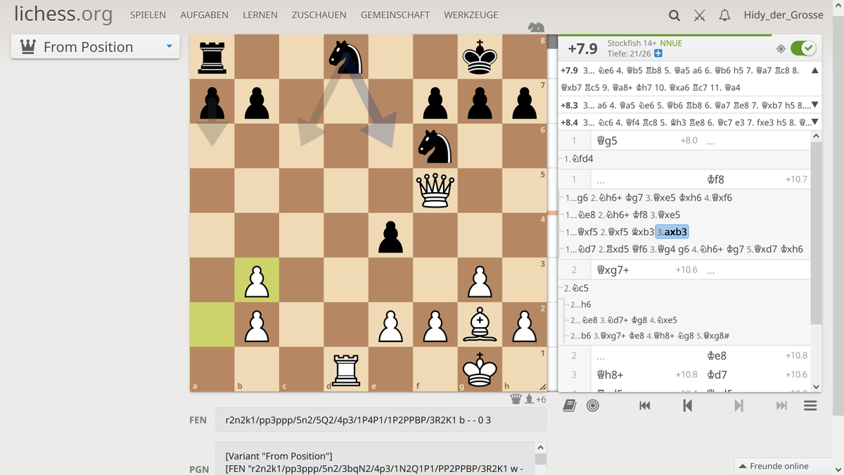 Hidy_OHUTSCHI's tweet image. 6. ... Kb6&quot; [+12.8] even though after the former moves Black materially has lost 4 points more than after the latter.

The hard puzzle on 2022.05.26.Thu. #Shredder #ChessPuzzleOfTheDay #DailyChessPuzzle
shredderchess.com/online/daily-c…