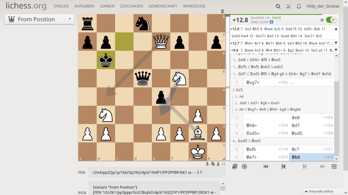 Hidy_OHUTSCHI's tweet image. 6. ... Kb6&quot; [+12.8] even though after the former moves Black materially has lost 4 points more than after the latter.

The hard puzzle on 2022.05.26.Thu. #Shredder #ChessPuzzleOfTheDay #DailyChessPuzzle
shredderchess.com/online/daily-c…