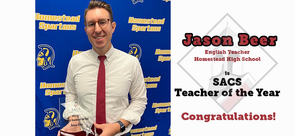 sacsk12tweets's tweet photo. Today we celebrate Jason Beer, English teacher, @SpartansHHS named SACS TEACHER OF THE YEAR! https://t.co/7DzbukGa6d https://t.co/oKmFcDIney