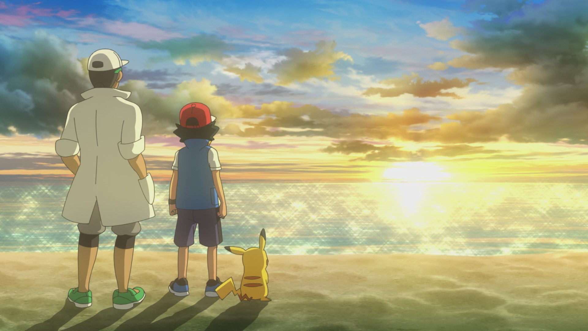 アニメ ポケットモンスター 公式 アニポケ ハイライト アローラの海と夕日を眺める サトシとククイ博士 そこへ なんとメレメレじまの守り神 カプ コケコ が現れました 仲間 自然 そしてポケモンたち みんなに背中を押されて サトシは