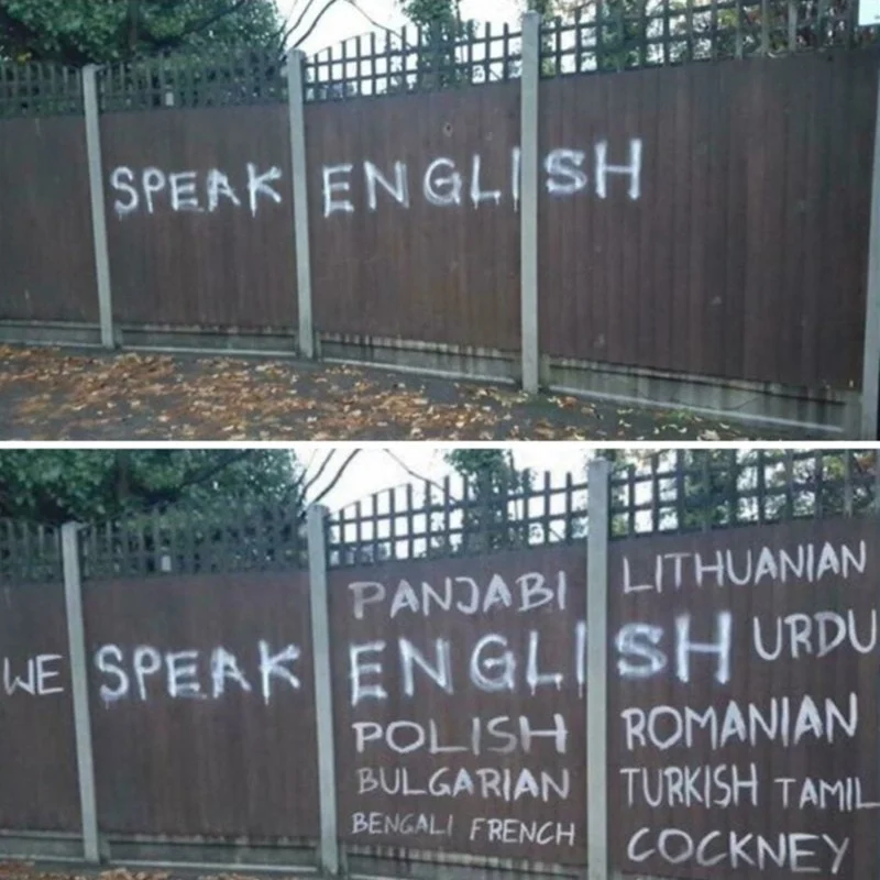 TERPii's tweet photo. This set of two pictures, taken a day apart, made us smile today.
#alllanguages #inclusion #graffiti #ititranslates https://t.co/4Q20wU797A
