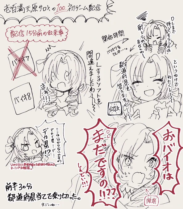 おバイオ7のゲーム実況初配信が面白すぎましたわ～!なのでまとめ描いた💯
#サロメ百万展 
#サロメ満点配信ですわ 