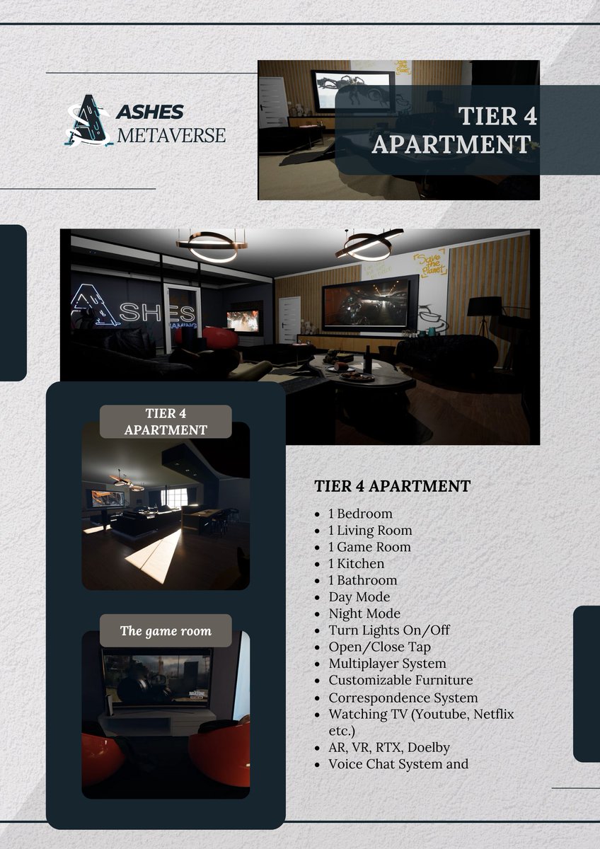 AshesNFT's tweet photo. Ashes apartment provides a real look and quality. You can walk around your apartment as you wish and rest in your bed. You can watch a movie from neftlix, amazon,youtube, display + etc.While sitting in the living room with your friends and sipping your wine🏠
#Solana #SolanaNFTs https://t.co/Dom5d0CXVZ