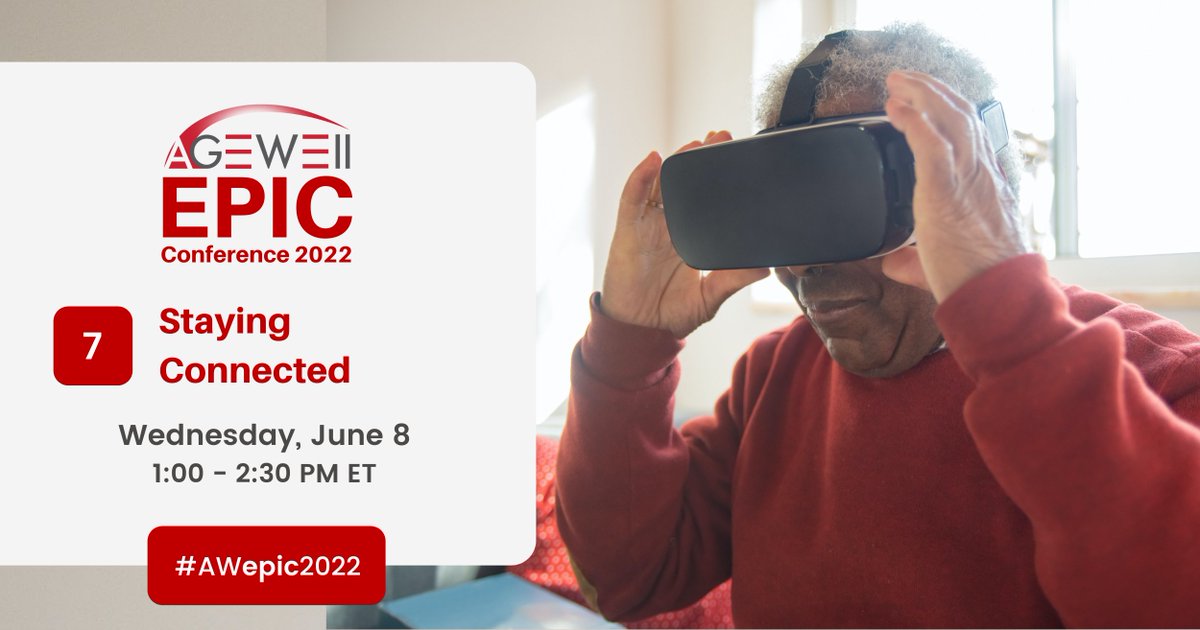 🤝 Connect with the #AgeTech community through #AWepic2022!

Learn about how using tech can encourage social participation of older adults and caregivers at home, work, and in the community in our "Staying Connected" session.

Register here:
agewell-nce.ca/epic-conference