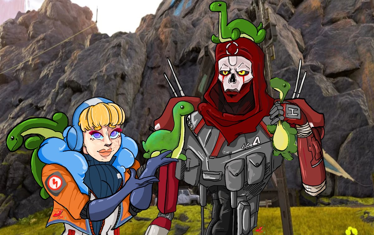 SspaceOddityy's tweet photo. My friend wanted me to draw our Apex Mains with Nessies... So I did ^-^ 

#wattson #Revenant #digitalart #fanart #ApexLegends #ApexWattson #ApexRevenant #Nessie https://t.co/mFic6mz0V8