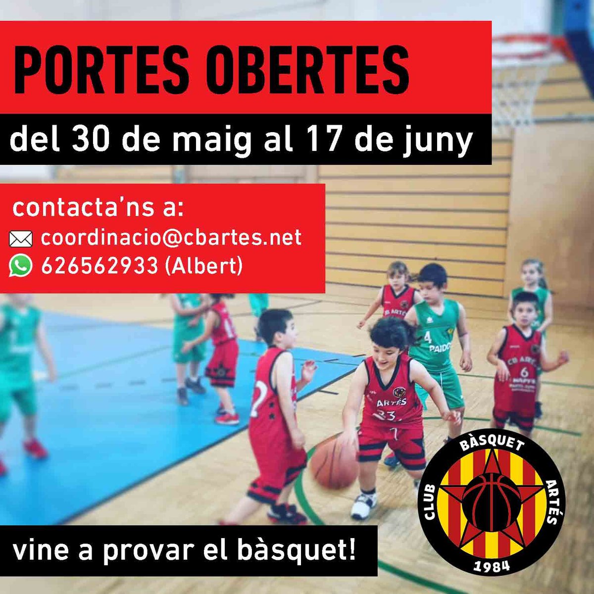 cbartes's tweet photo. La setmana que ve iniciem tres setmanes de portes obertes als entrenaments del Club. Si voleu venir a provar el bàsquet, contacteu-nos! https://t.co/G7pf5bslDd
