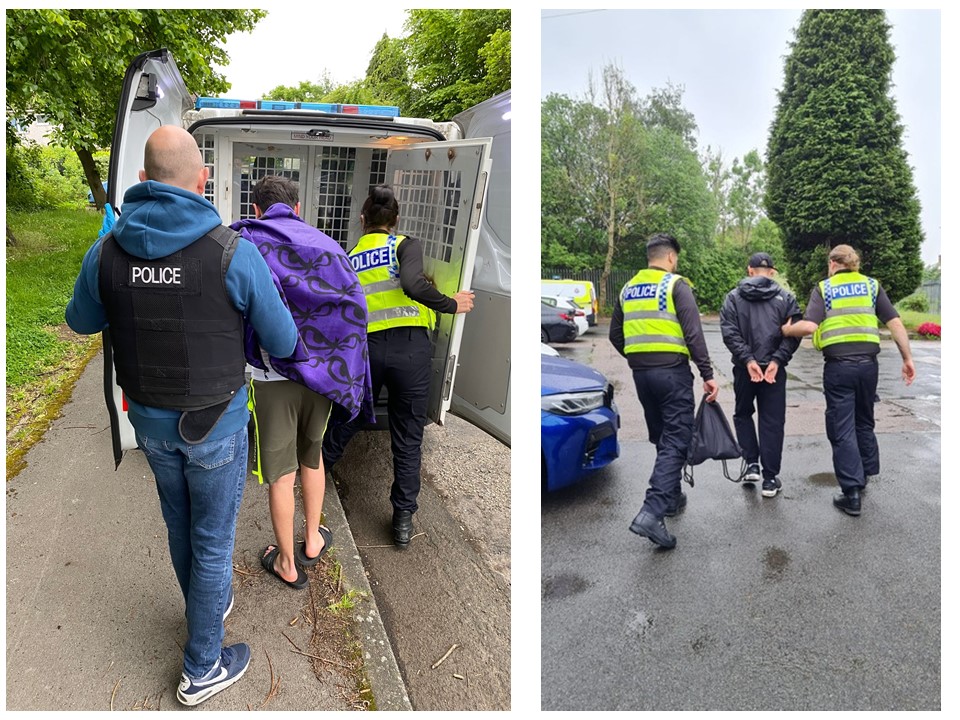 GMPCityCentre's tweet photo. #OpValiant robbery team this morning went on a successful hunt for 2 adult males who are suspected of committing robberies in the city. Three victims have been hospitalised with fractured eye sockets, jaws and even one with a fractured skull! Looking to remand and keep them in. https://t.co/f84H4QaV46