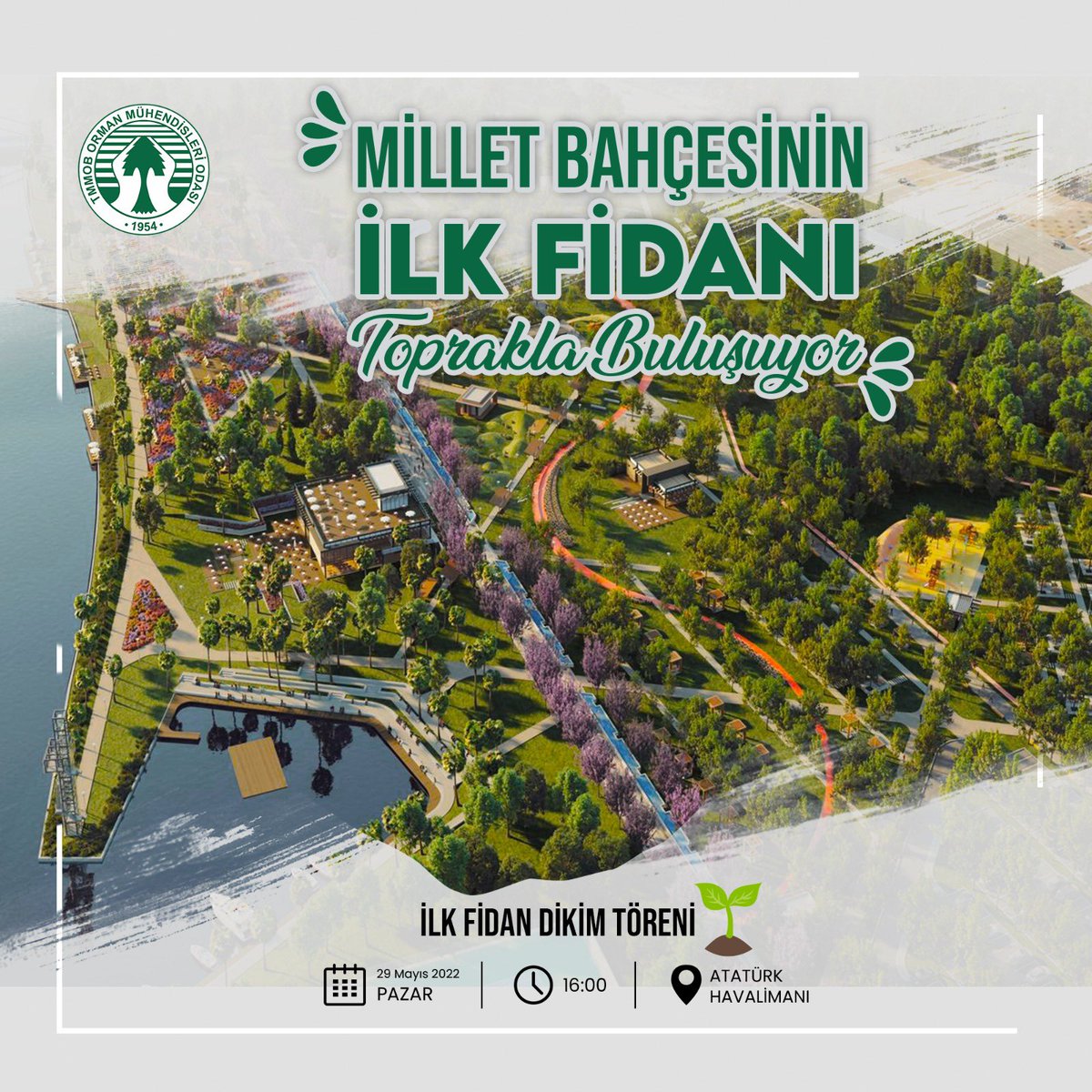 Orman Mühendisleri Odası (@tmmobormuh) on Twitter photo Fethin 569. yılı dev bir eserle taçlanıyor!
Cumhurbaşkanımız <a href="/RTErdogan/">Recep Tayyip Erdoğan</a>'ın teşrifleriyle Millet Bahçesi’nin ilk fidanı toprakla buluşuyor!
▶️ İlk Fidan Dikim Töreni
🗓 29 Mayıs Pazar
⏰ 16.00
📍 Atatürk Havalimanı Fethin 569. yılı dev bir eserle taçlanıyor!
Cumhurbaşkanımız <a href="/RTErdogan/">Recep Tayyip Erdoğan</a>'ın teşrifleriyle Millet Bahçesi’nin ilk fidanı toprakla buluşuyor!
▶️ İlk Fidan Dikim Töreni
🗓 29 Mayıs Pazar
⏰ 16.00
📍 Atatürk Havalimanı