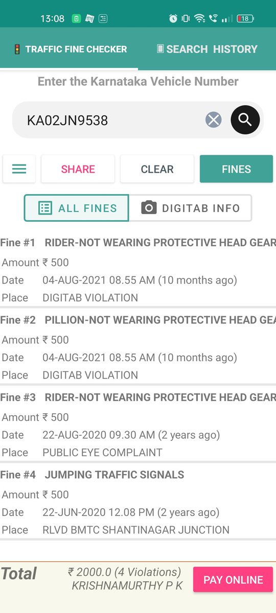 kkpk04's tweet photo. @blrcitytraffic I was checking the Bangalore Traffic Fine app, and was shocked to see that, there were 4 violations on my vehicle, which is a Hero Maestro Edge with Registration No. KA 02 JN 9538. https://t.co/Y0wVlttR0t