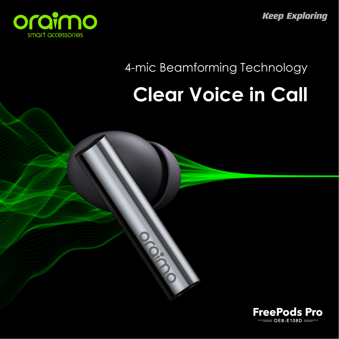 oraimokenya's tweet photo. 4-mic Beamforming Technology- Clear Voice in Call👂
Beamforming array and AI Deep Neural Network algorithm reduce the
disruptive noise around the caller. Optimized air duct suppresses wind
noise. Therefore, #FreePodsPro is designed to offer a clear and pure voice in calls. https://t.co/VyWhGMXYYW