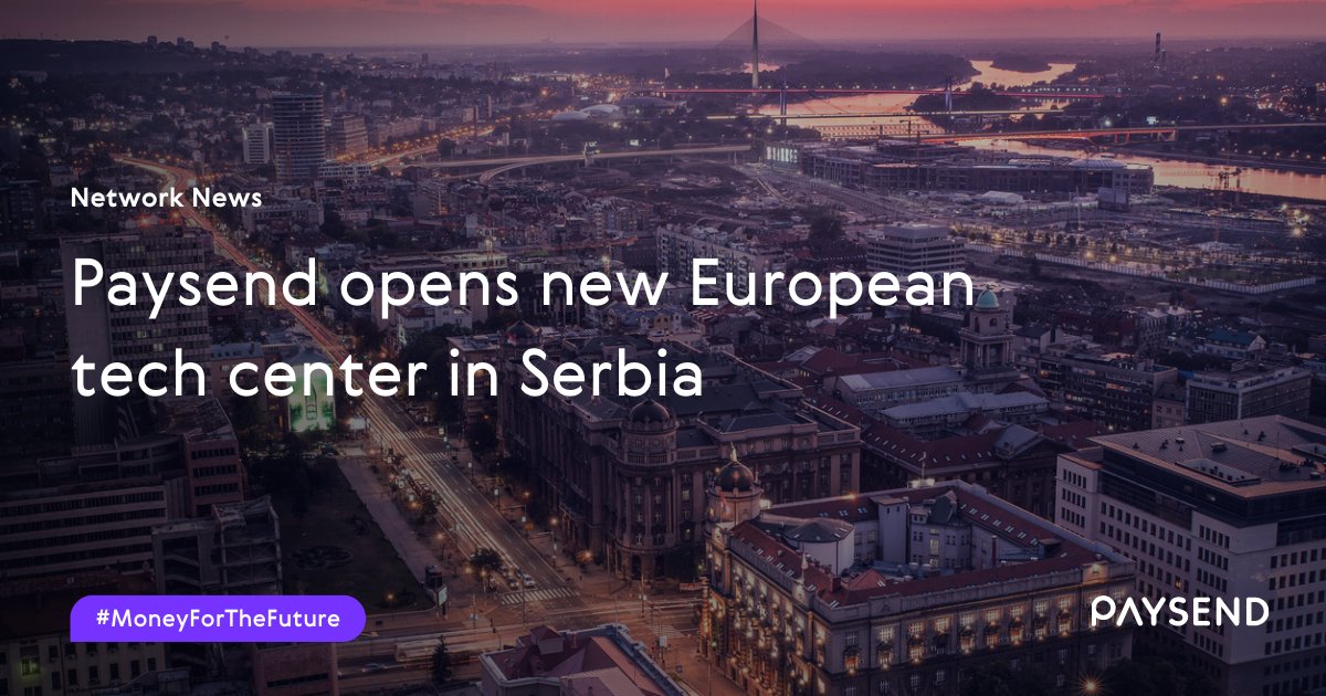 Paysend's tweet photo. We’re excited to invest in #Serbia and open our new European Tech Center in #Belgrade. Thank you to @Privrednakomora and @SerbianGov for your ongoing support. Read the great news here. https://t.co/C79sUk5xWx 
#fintech #payments #startup #government #innovation #moneyforthefuture https://t.co/8vcF0WGSX4