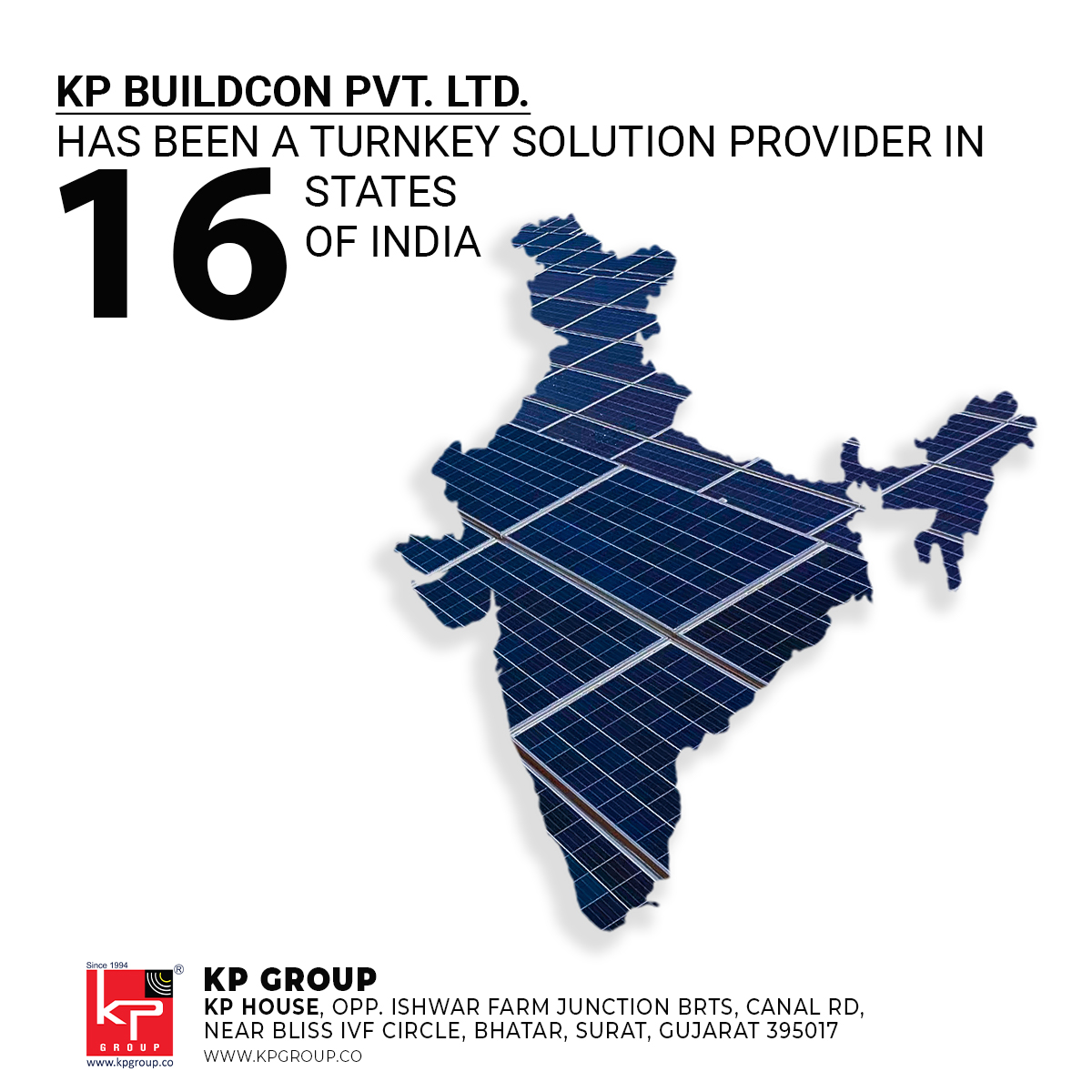 kpgroupgreen's tweet photo. 𝗞𝗣 𝗕𝘂𝗶𝗹𝗱𝗰𝗼𝗻 𝗣𝘃𝘁. 𝗟𝘁𝗱. - The Infrastructure Development Vertical of 𝗞𝗣 𝗚𝗿𝗼𝘂𝗽, has been a turnkey solution provider in 𝟭𝟲 𝗦𝘁𝗮𝘁𝗲𝘀 of 𝗜𝗻𝗱𝗶𝗮 since 2001. #KPGroup #kpbuildcon #kpenergy #kpigil #solarpower #solarenergy #renewableenergy https://t.co/FiuDemcKug