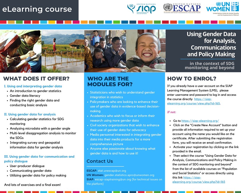 Dayyan_UN's tweet photo. Newly released e-Learning course on “Using Gender Data for Analysis, Communications and Policy-Making in the context of SDG monitoring and beyond” https://t.co/OdWRm9CoCi