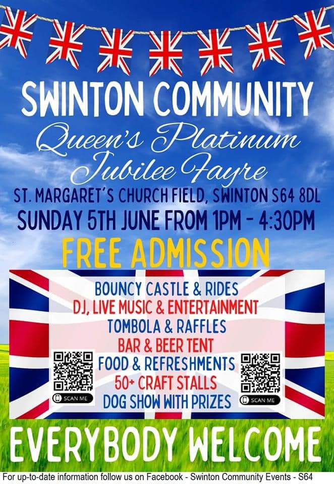 We are delighted to be supporting the Platinum Jubilee Community Fayre in Swinton on Sunday 5th June. Brearley &amp; Co are sponsoring the Dog Show and Birds of Prey visit. 
1pm-4.30pm Sunday 5 June St Margaret's Swinton - everybody welcome!