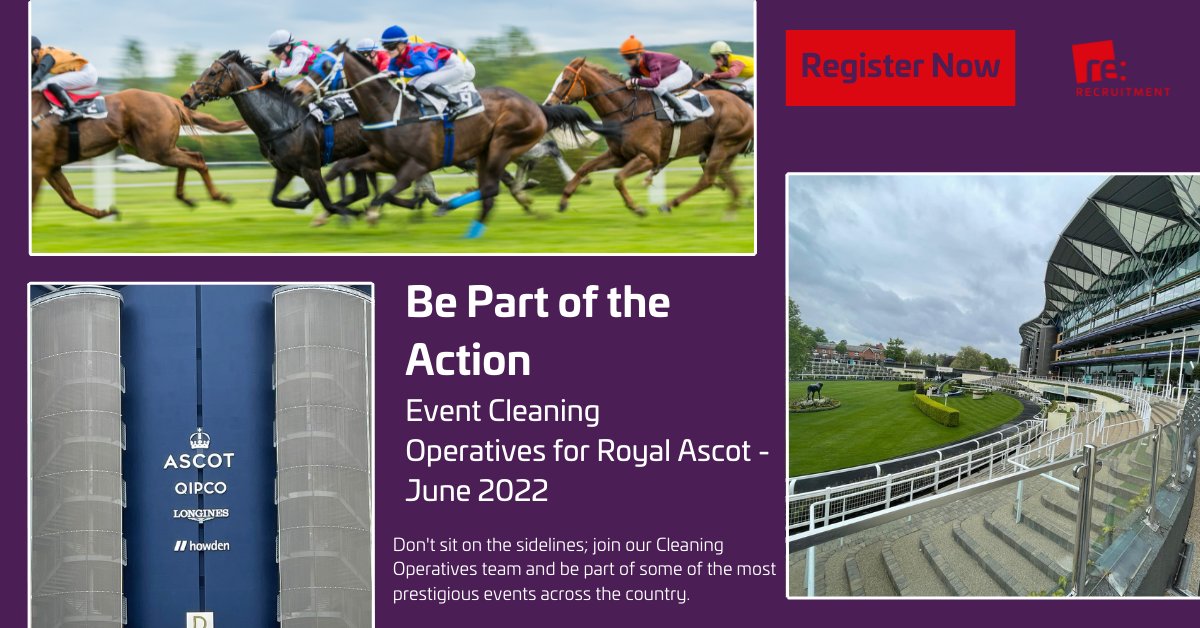 RErecruitment's tweet photo. Come join us on our 𝐂𝐥𝐞𝐚𝐧𝐢𝐧𝐠 𝐎𝐩𝐞𝐫𝐚𝐭𝐢𝐯𝐞𝐬 𝐞𝐯𝐞𝐧𝐭𝐬 𝐭𝐞𝐚𝐦 for the Royal Ascott this June!
𝗥𝗲𝗴𝗶𝘀𝘁𝗲𝗿 𝘄𝗶𝘁𝗵 𝘂𝘀 𝗻𝗼𝘄 𝗮𝗻𝗱 𝗯𝗲 𝗽𝗮𝗿𝘁 𝗼𝗳 𝘁𝗵𝗲 𝗮𝗰𝘁𝗶𝗼𝗻!
Register here: https://t.co/iMaSme0SxB
#expectmore #cleaningoperatives https://t.co/tgU4FS79s3