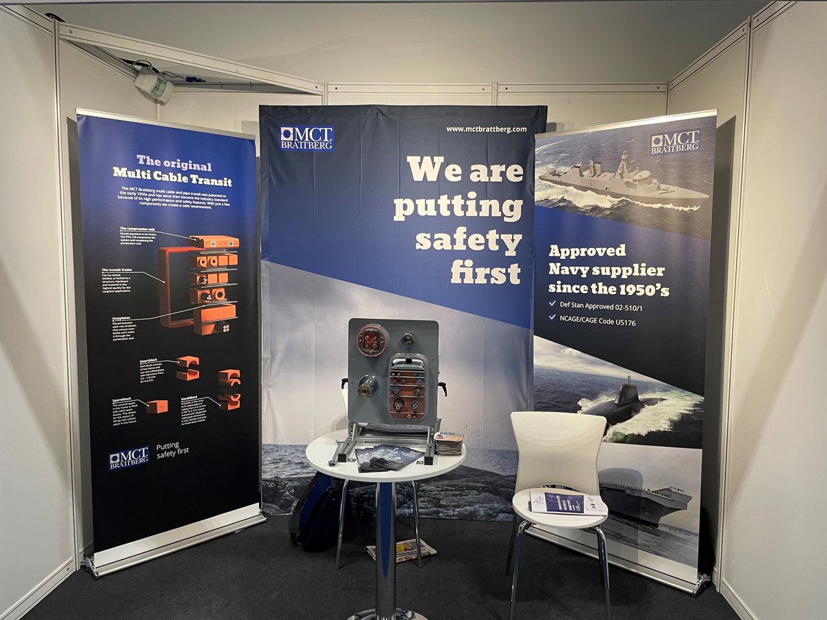 MCTBrattberg's tweet photo. Andrew and Ross are ready to meet you at Defence Leader's Naval Event in Farnborough. Come along to booth 3 and see how the Original Multi Cable Transit can help you with your sealing needs. #puttingsafetyfirst #multicabletransit #shipbuilding #cablesealing #mctbrattberg #marine https://t.co/FksjZ5Nurc