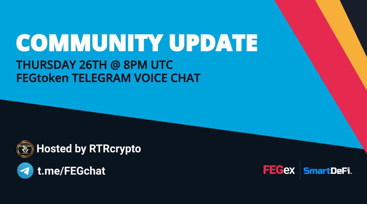 FEGtoken's tweet photo. The #FEG community is invited to join @RTRcrypto and the team in the Telegram VC, tonight at 8pm UTC to discuss options for moving forward TOGETHER!

Your patience and support is appreciated and we look forward to your input at this event.

💪🏼🦍❤️

https://t.co/s9qx3g9pKY https://t.co/17l4aXzFw8