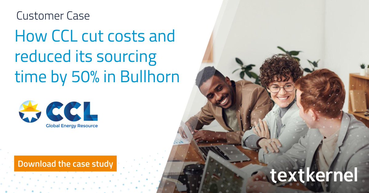 Textkernel's tweet image. By integrating CV parsing and semantic search and matching technology from #Textkernel into Bullhorn, CCL was able to reduce its #sourcing time by 50% — a dramatic improvement that gave them the edge they were looking for. 

Learn more here: hubs.ly/Q01c62CS0